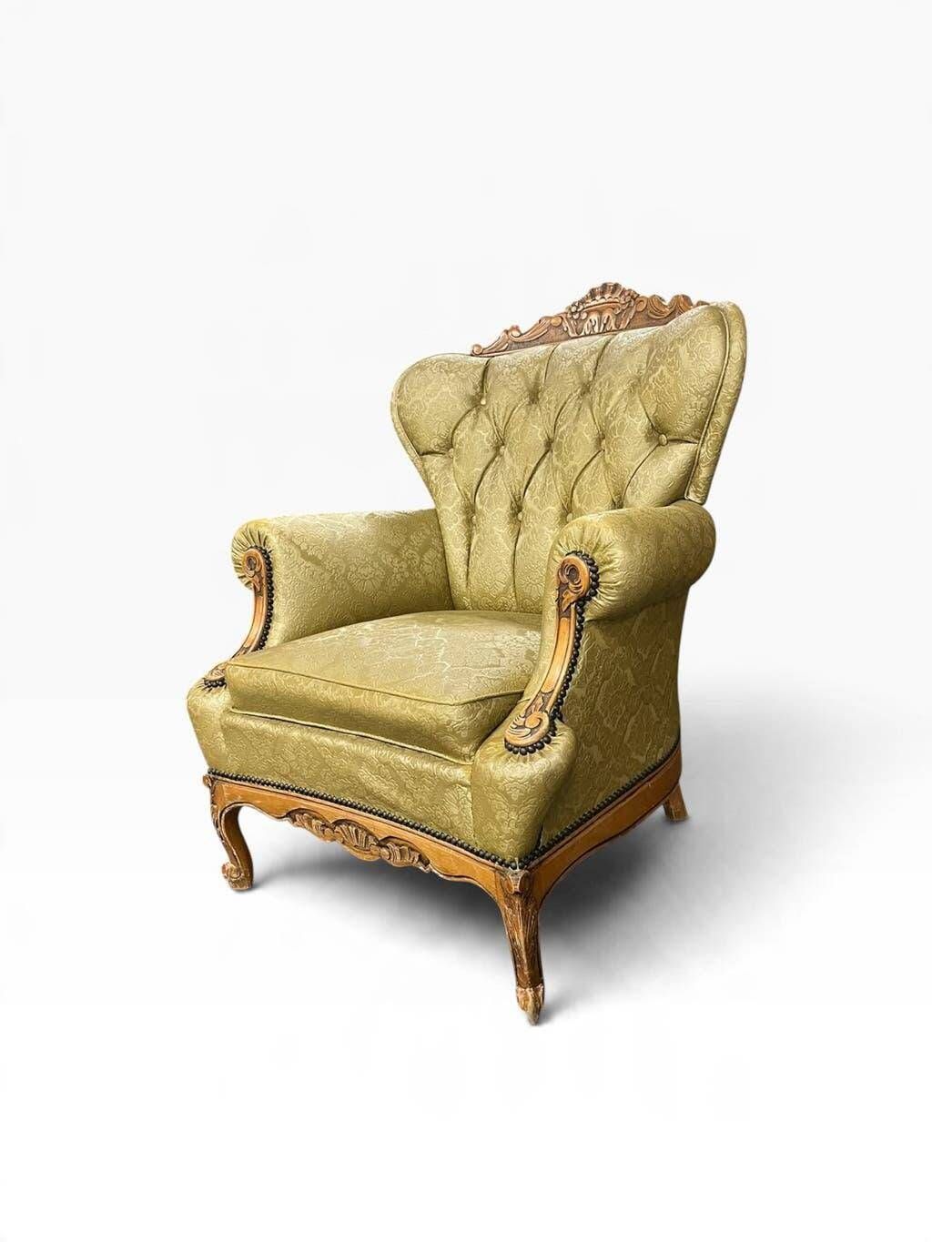 Vintage olive green baroque armchair / single seat / sofa