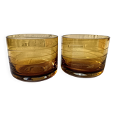 2 large vintage amber colored glass tealight holders, France, Mikasa mouth-blown