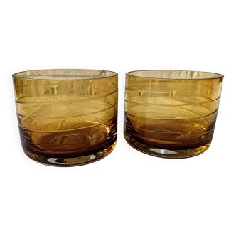 2 large vintage amber colored glass tealight holders, France, Mikasa mouth-blown