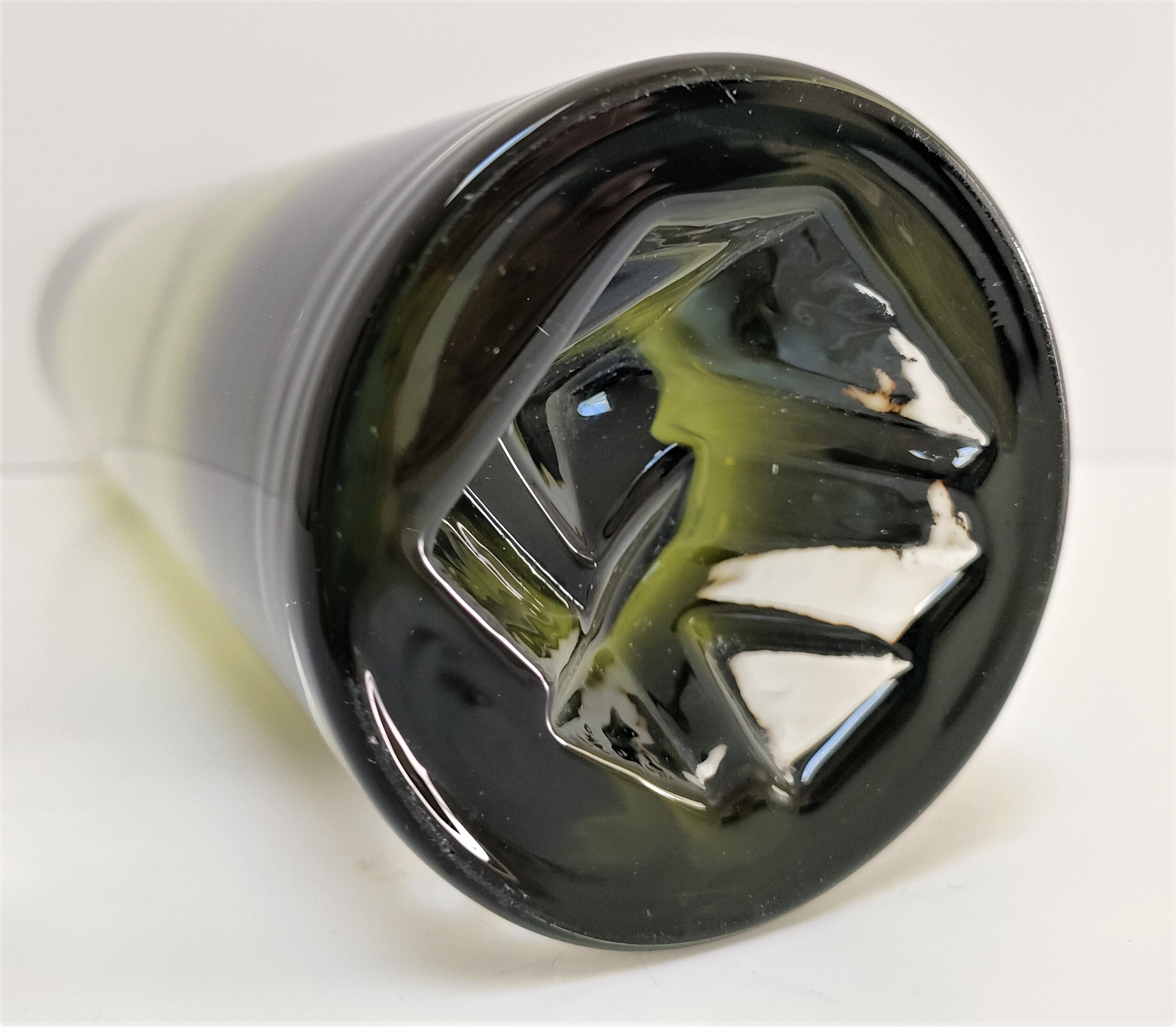 Cylindrical vase green glass Scandinavian design 70s