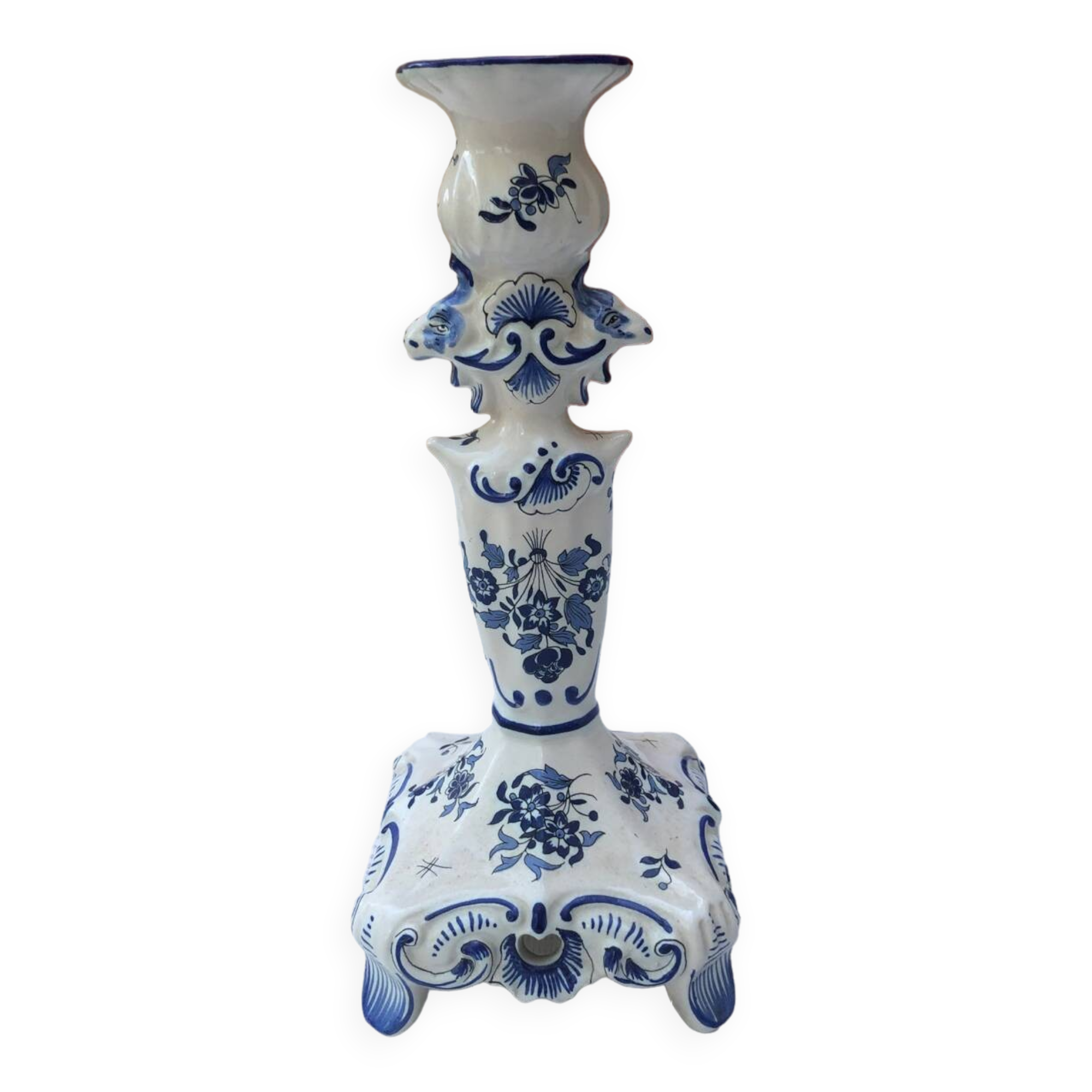 Hand-painted Moustiers porcelain candle holder