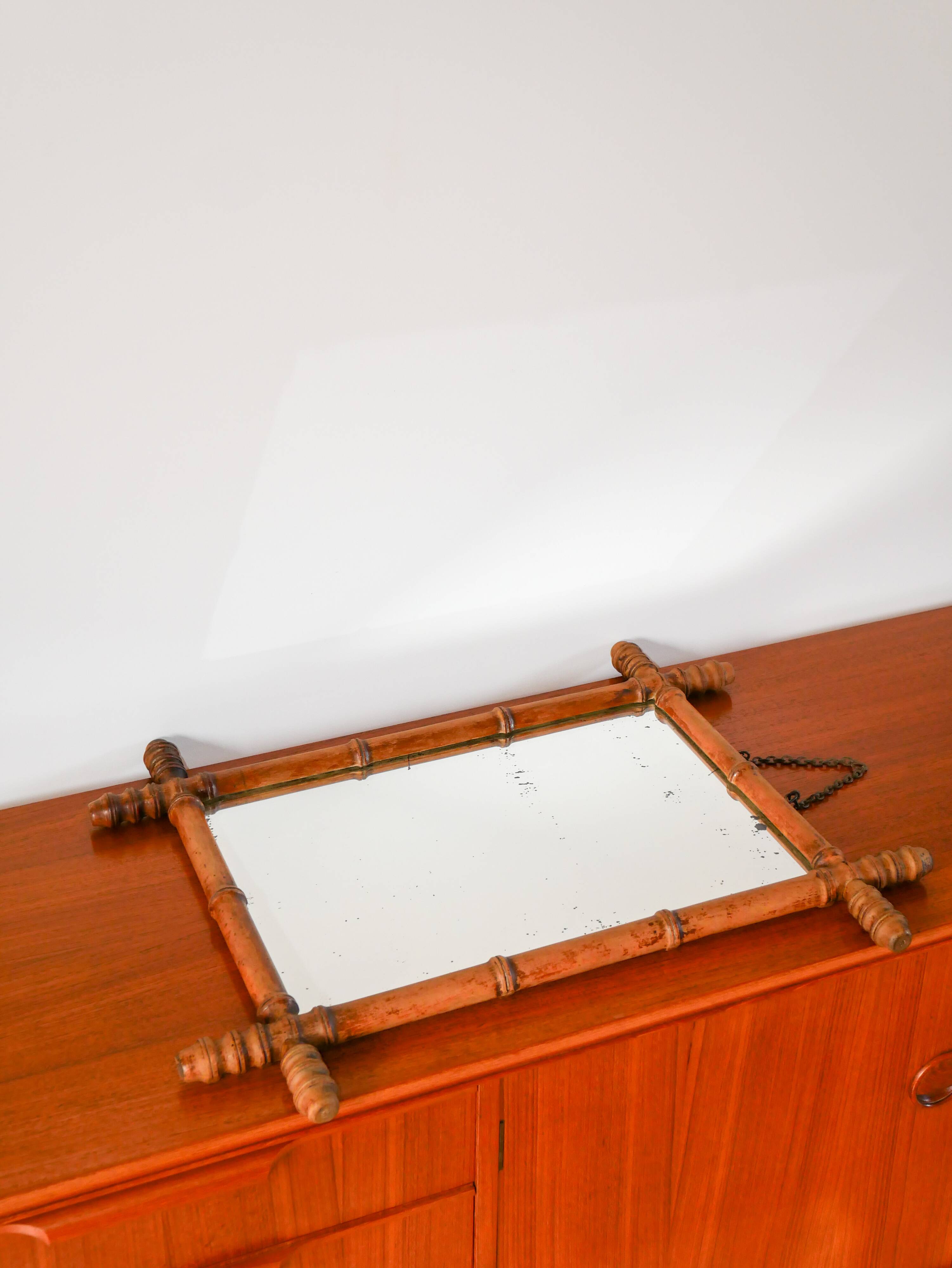 Bamboo effect wooden barber mirror 62 x 47 cm