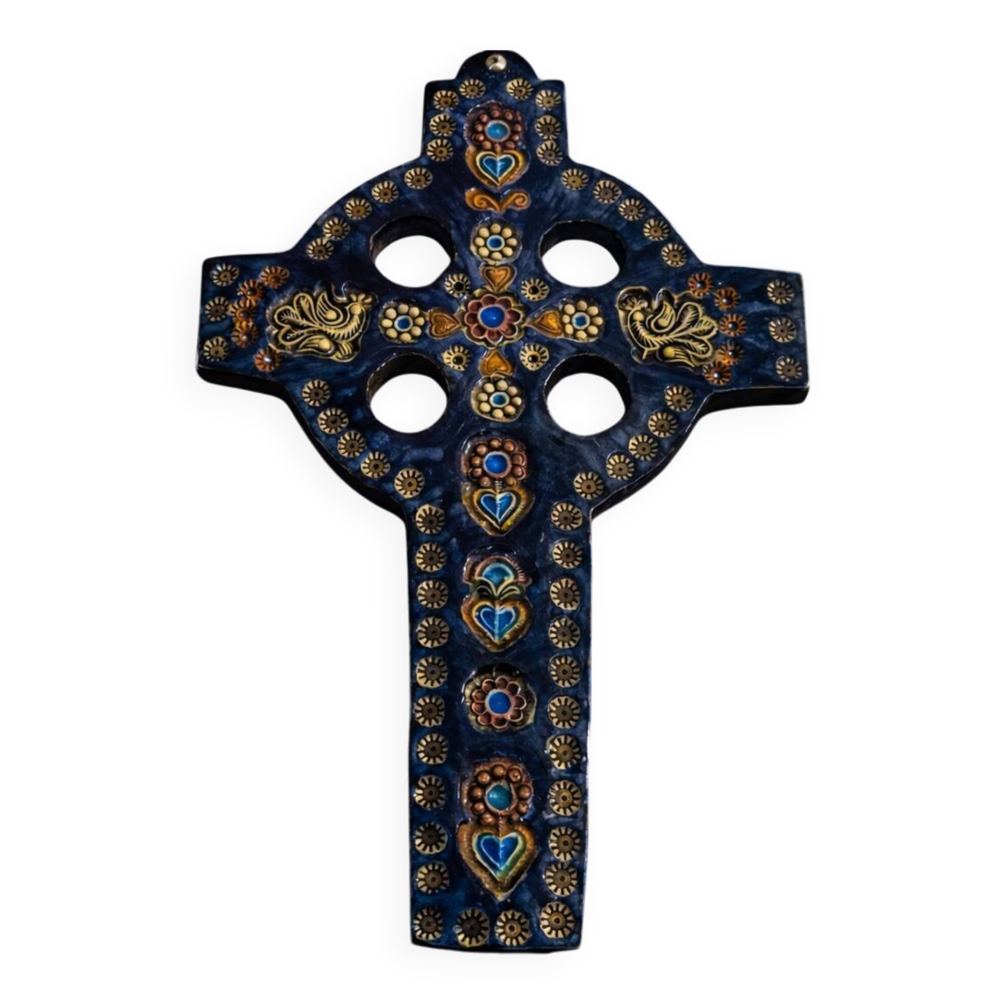 Glazed ceramic devotion cross – floral patterns