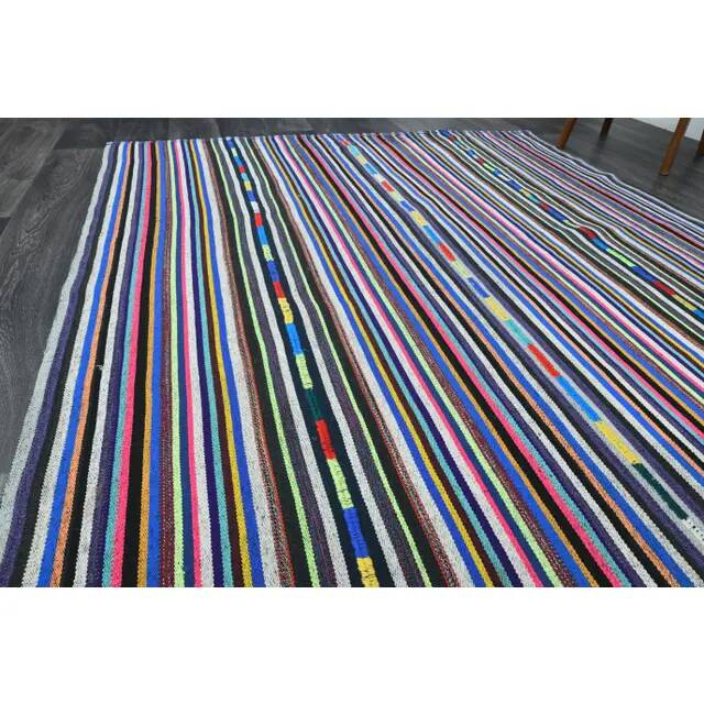 1970s Vintage Turkish Oushak Handmade Wool Cotton Blue Area Rug 180x306