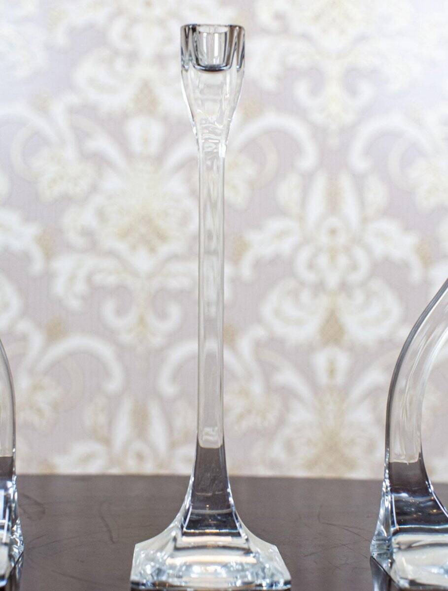 Bougeoirs en verre vintage, années 1950, ensemble de 3