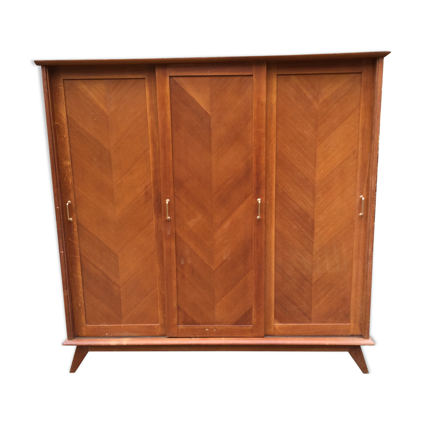 Vintage wardrobe compass feet with 3 sliding oak doors.