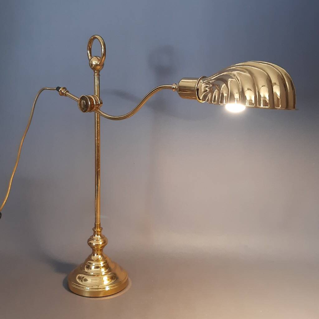 Tommaso Barbi polished brass table lamp vintage shell 1950