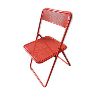 Vintage folding chair red metal perforated metal