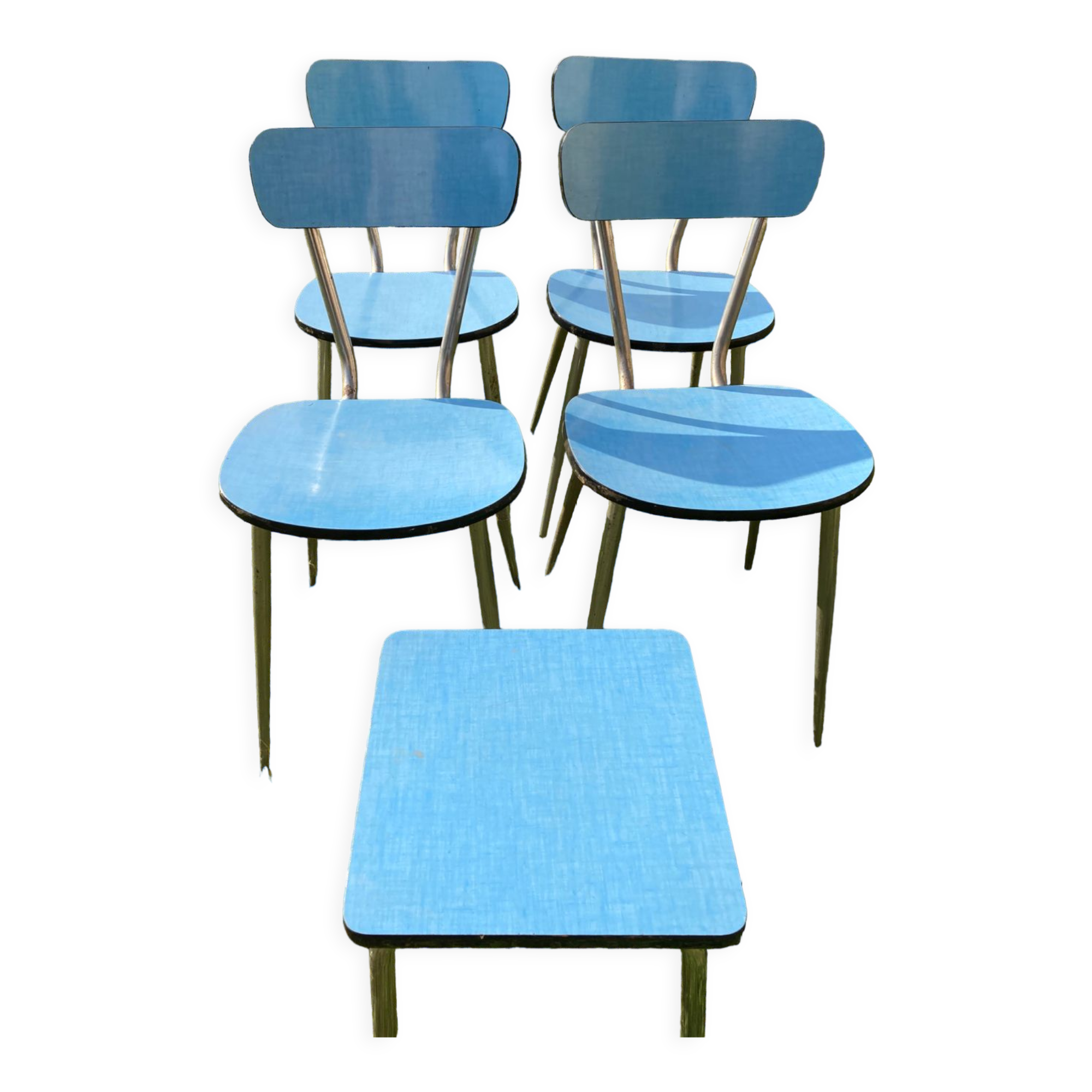 Formica blue set of 4 chairs +1 stool