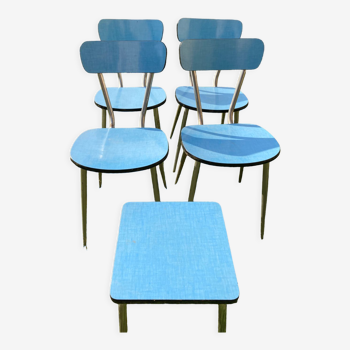 Formica bleu lot de 4 chaises +1 tabouret