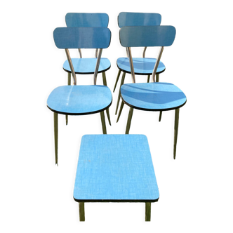 Formica blue set of 4 chairs +1 stool
