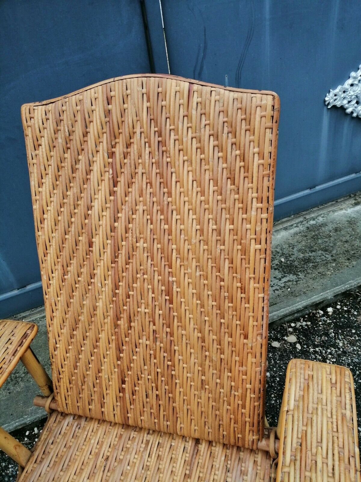 Vintage armchair lounge chair in rattan art deco with footrest and adjustable