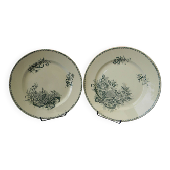 Set of 2 round earthenware dishes from creil et montereau. butterflies model.