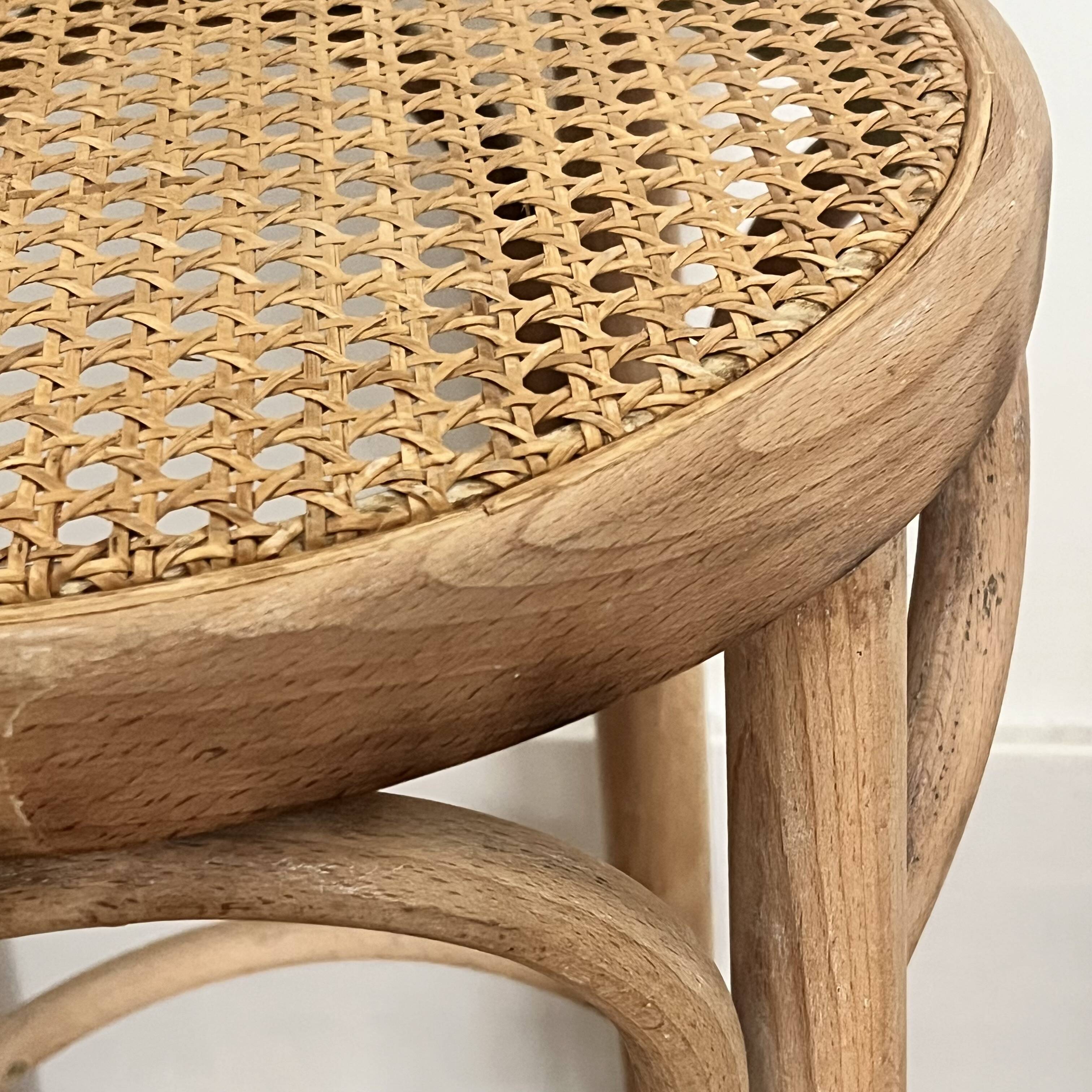 High stool, curved wood and caning