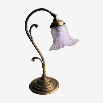 Lampe articulée en laiton et verre dépoli