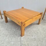 Brutalist square coffee table, solid pine, vintage
