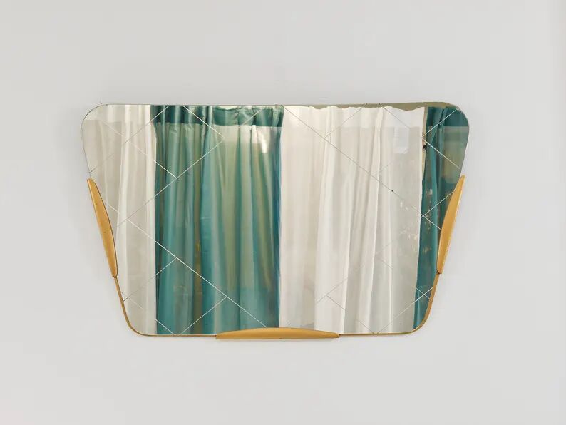 Large Trapezoidal Golden Wall Mirror With Engraved Diamond Pattern, Austria, 1950s