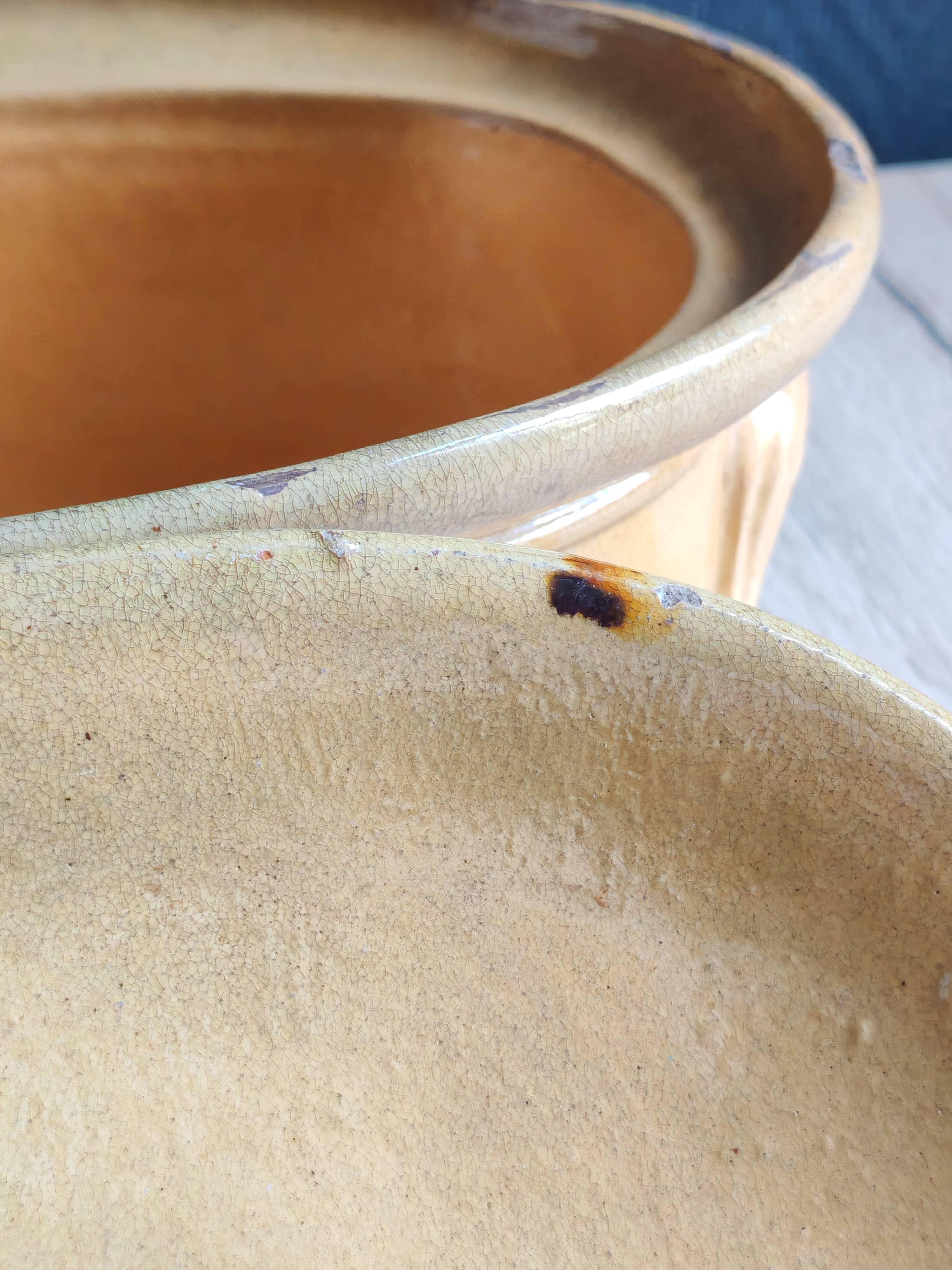 Old yellow ochre glazed terracotta terrine | Rustic pottery