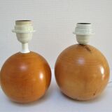 Paire de pieds de lampes boules bois massif Par IMT italie vintage