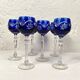 Bohemia. Series of six cut crystal wine glasses from the Rhine in blue.