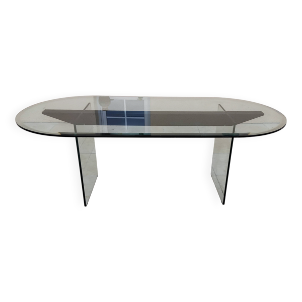 Table de salle a manger en verre vintage année 70 design Italien
