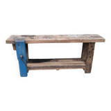 Old oak and beech workbench with its press