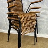 Set of 4 vintage rattan and bamboo chairs by Schumacher, Belgium 1950s.