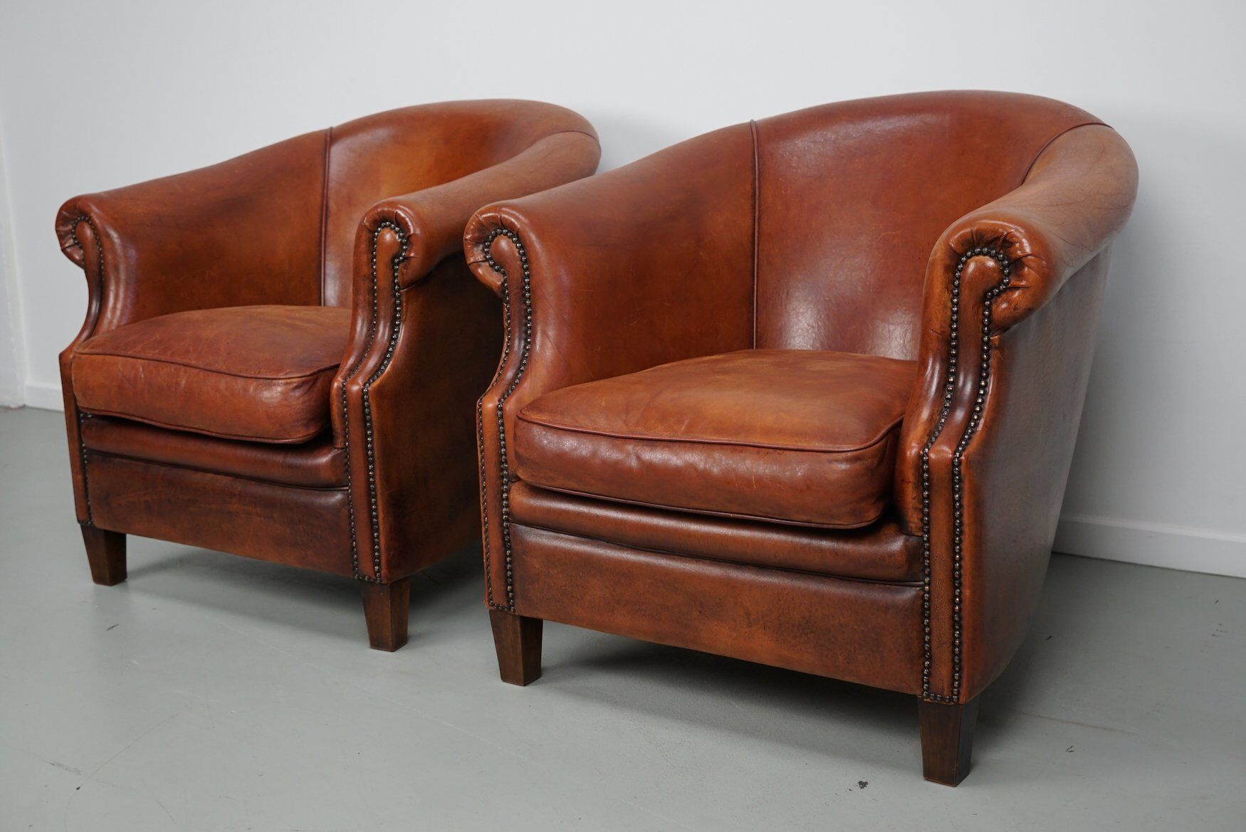 Vintage Dutch cognac leather club chair, 1970s, set of 2