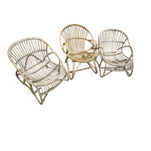 Lot de 3 fauteuils en rotin vintage