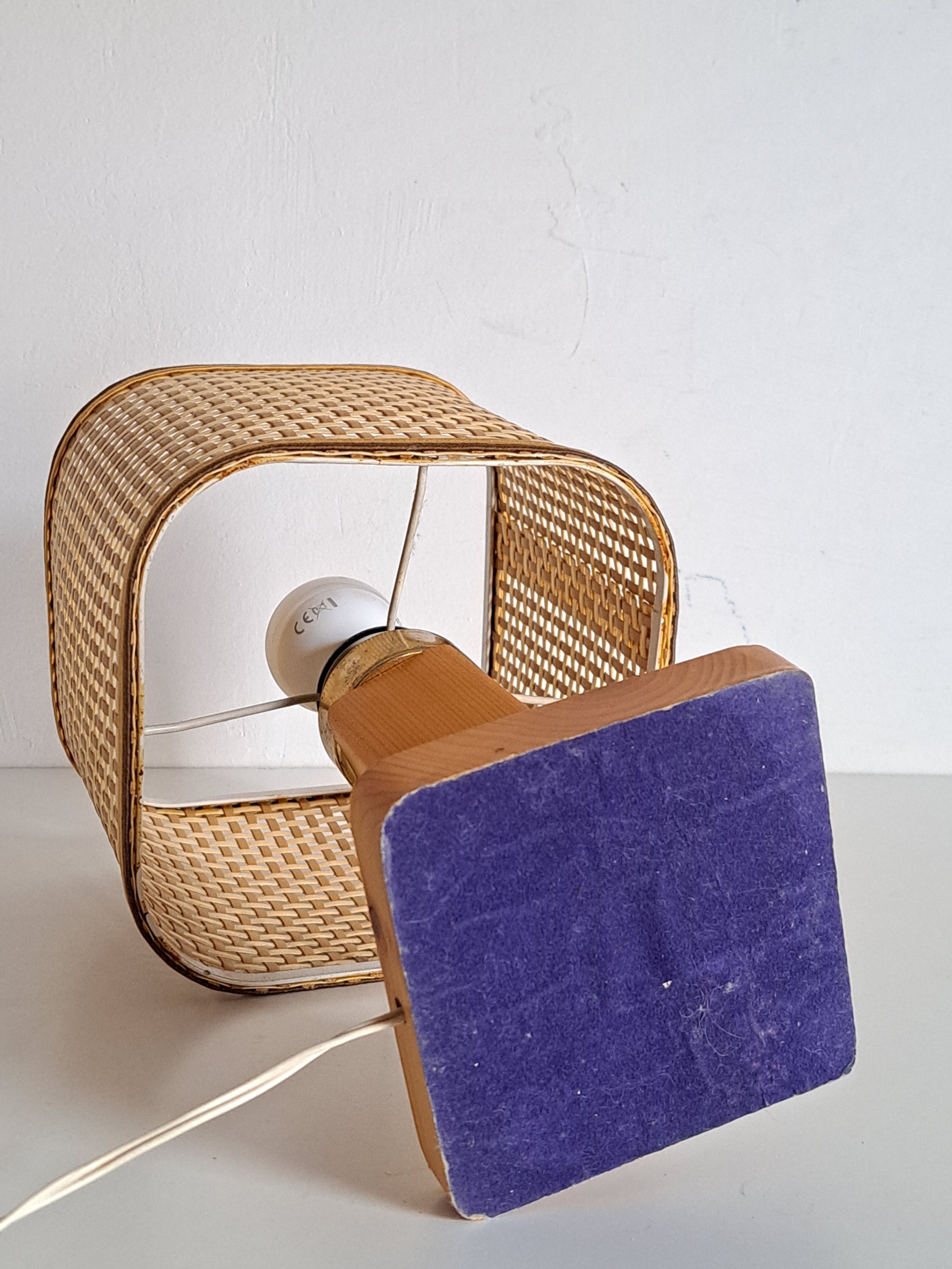 Rattan and wood bedside lamp