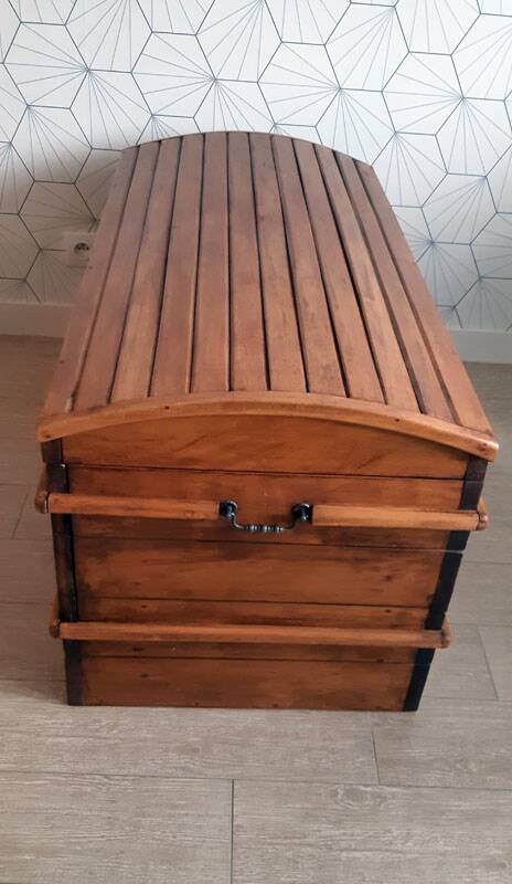 Large old trunk (steam box) in solid wood.