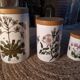 Ceramic jars, floral motif, herbalism, botanics