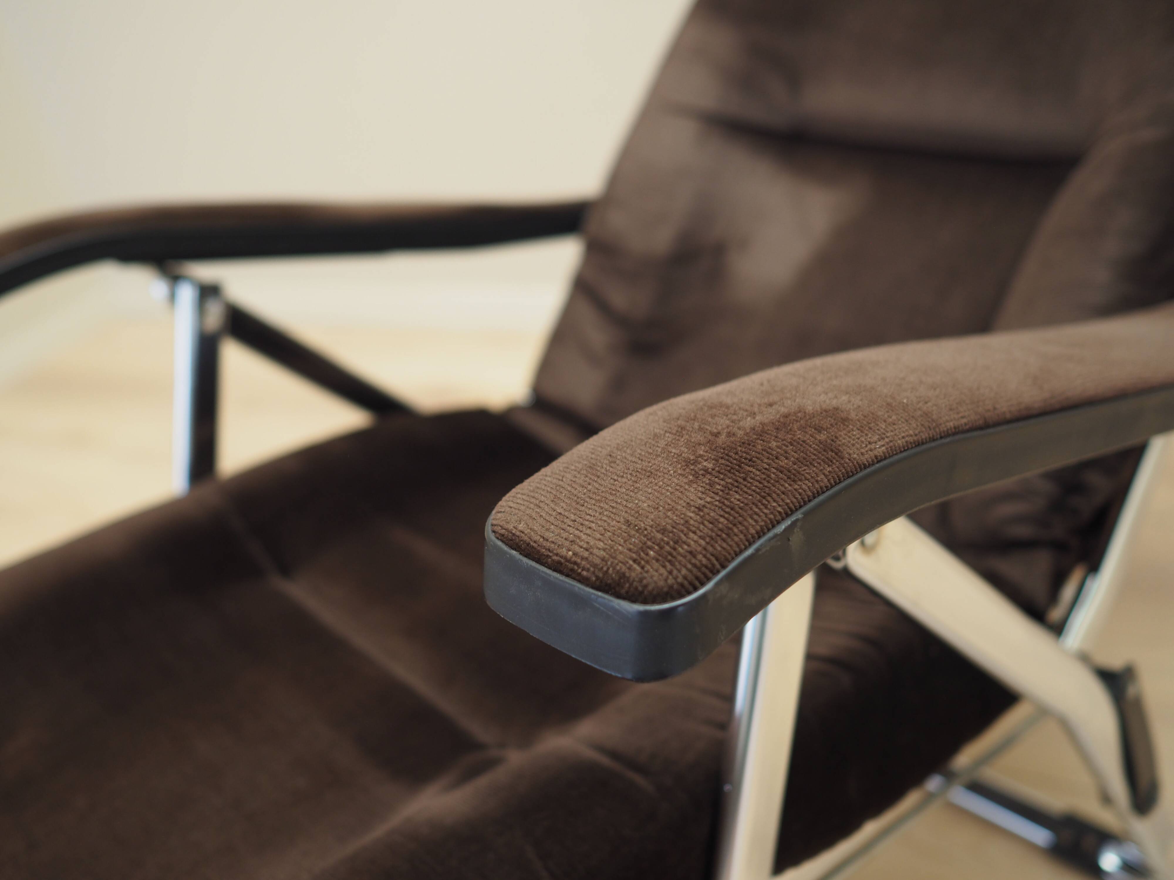 Brown velour armchair, Danish design, 1970s, production: Denmark