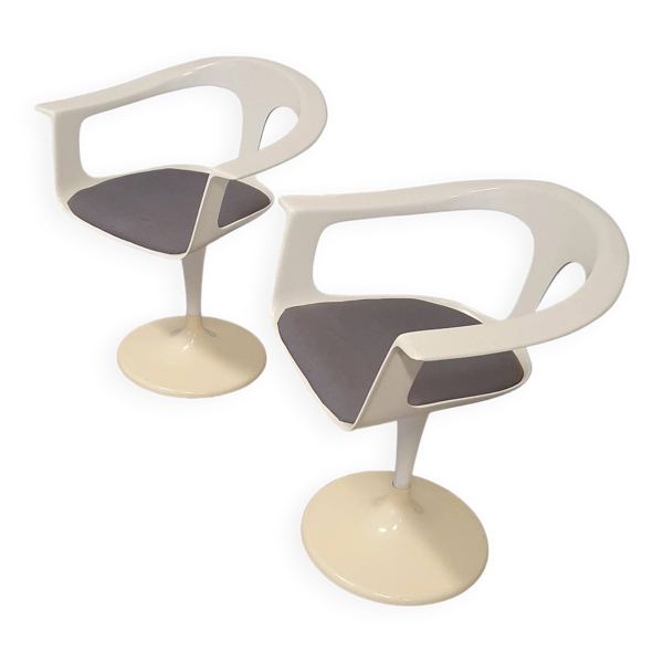 2 x chaise Tulip Lusch, rare, 1972, design blanc, design vintage Colani