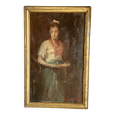 Tableau XIXth by Louis Henri Deschamps portrait of a young girl