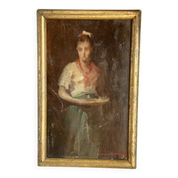 Tableau de Louis Henri Deschamps portrait d'une jeune fille, XIXème
