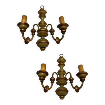 Italian Wooden Sconces, 1970s, Set of 2