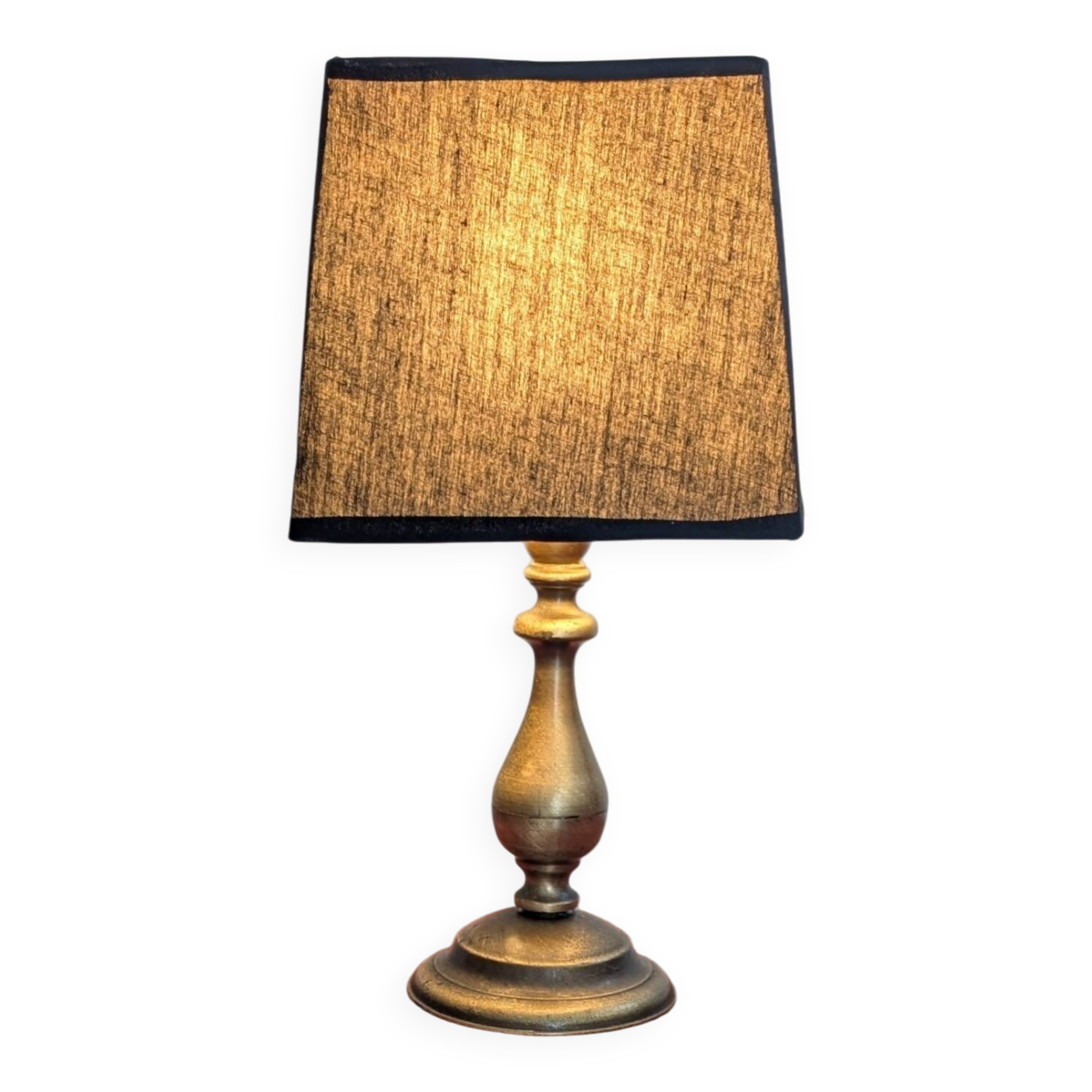Vintage brass lamp. Black lampshade.