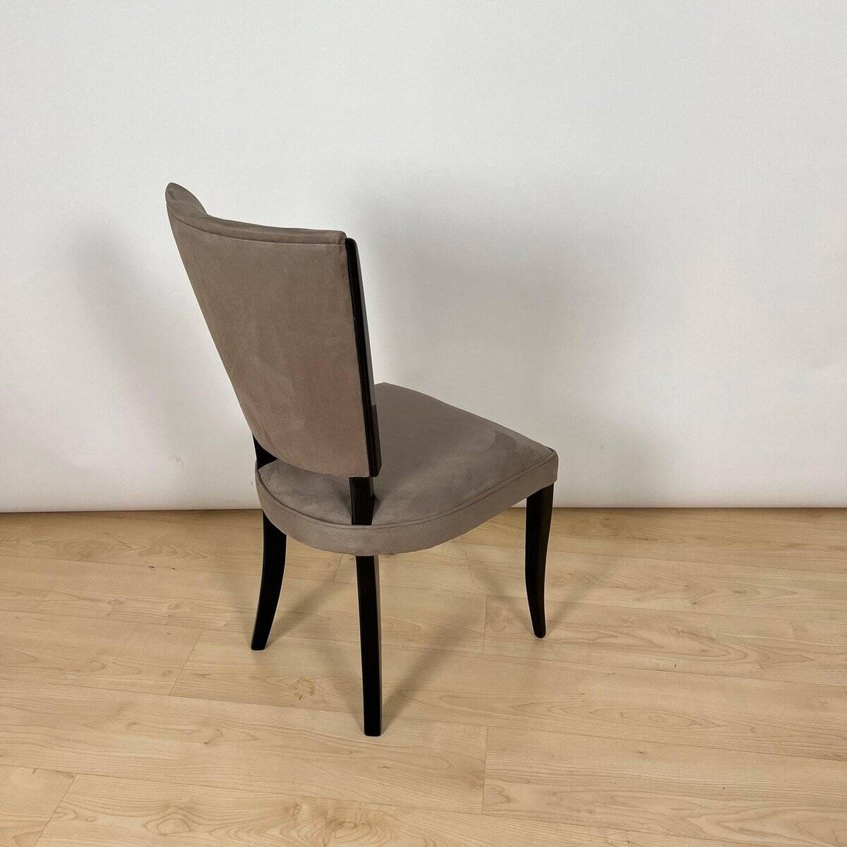 Art Deco Chairs in Black Lacquer & Grey Alcantara, France, 1930s, Set of 6