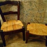 Children's straw chair and oak stool