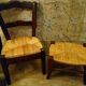 Child's straw chair and oak stool
