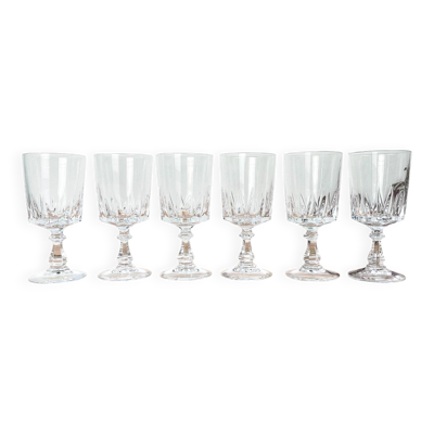 6 verres à vin rouge en cristal d'Arques modèle Louvre