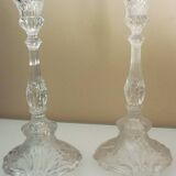 Pair of pressed, molded crystal candlesticks, signed Val Saint Lambert, art deco