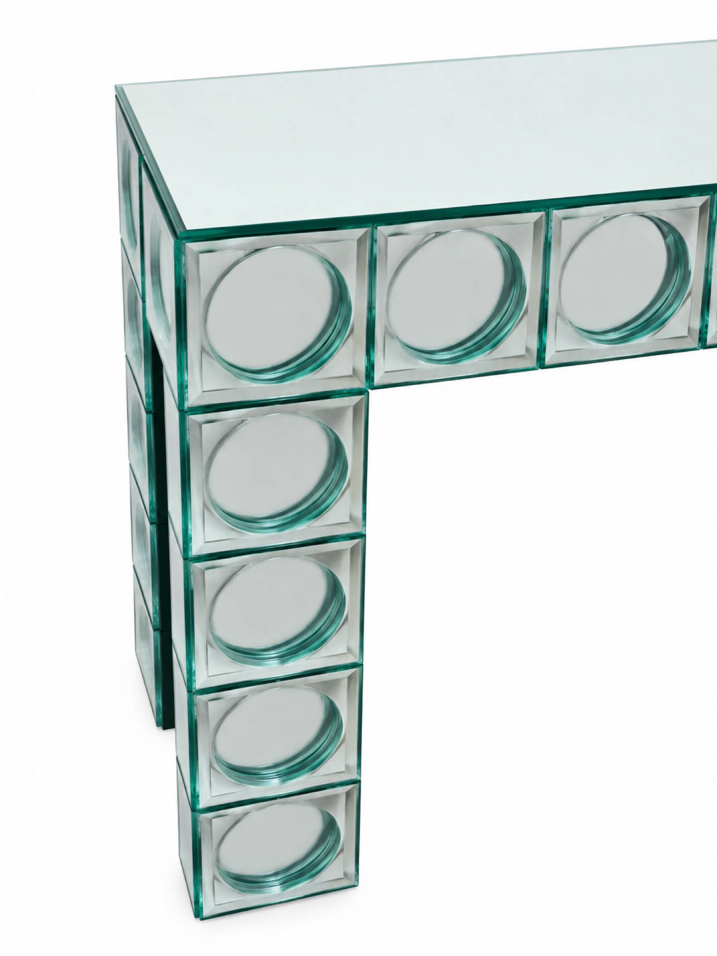 Console table en verre carreaux de miroir bombe argenté table d’entrée