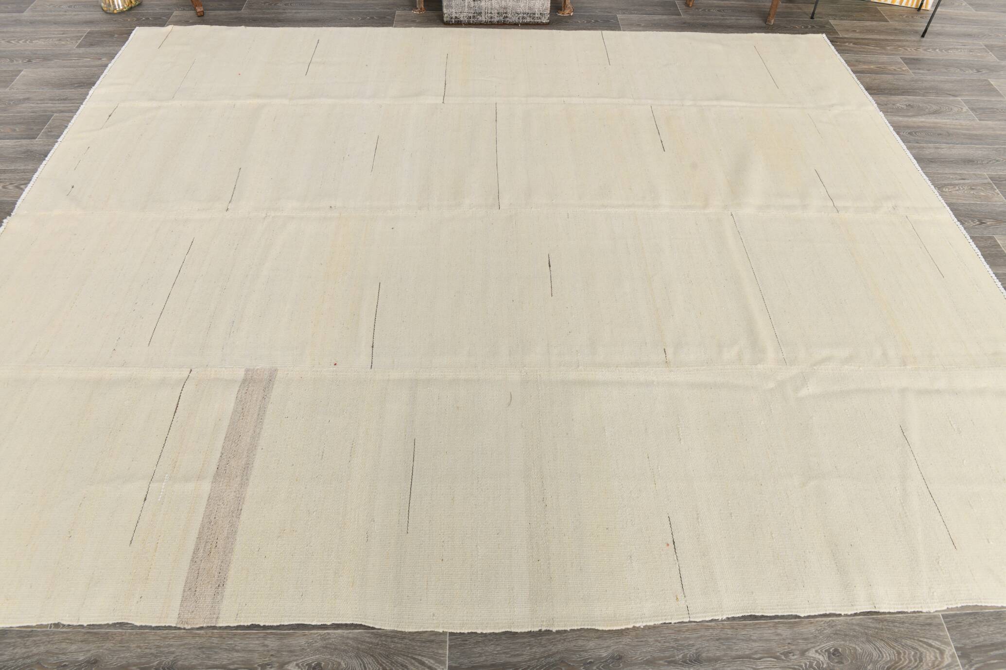 8x10 Cream & Beige Handmade Wool Vintage Rug, 248x301Cm