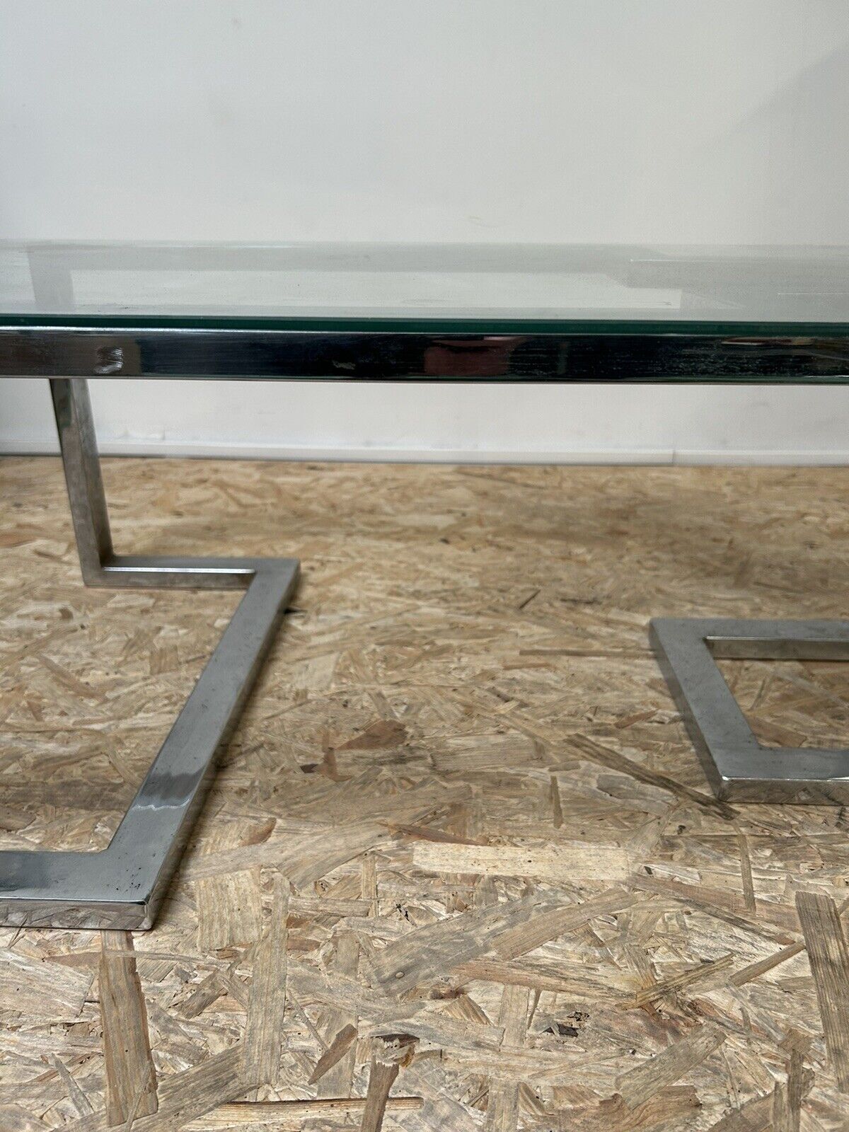 Old glass and chrome coffee table, 70