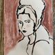 Signed painting pastel and Indian ink female portrait “study with headdress”