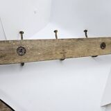 Solid teak coat hook with 3 double cast iron hooks