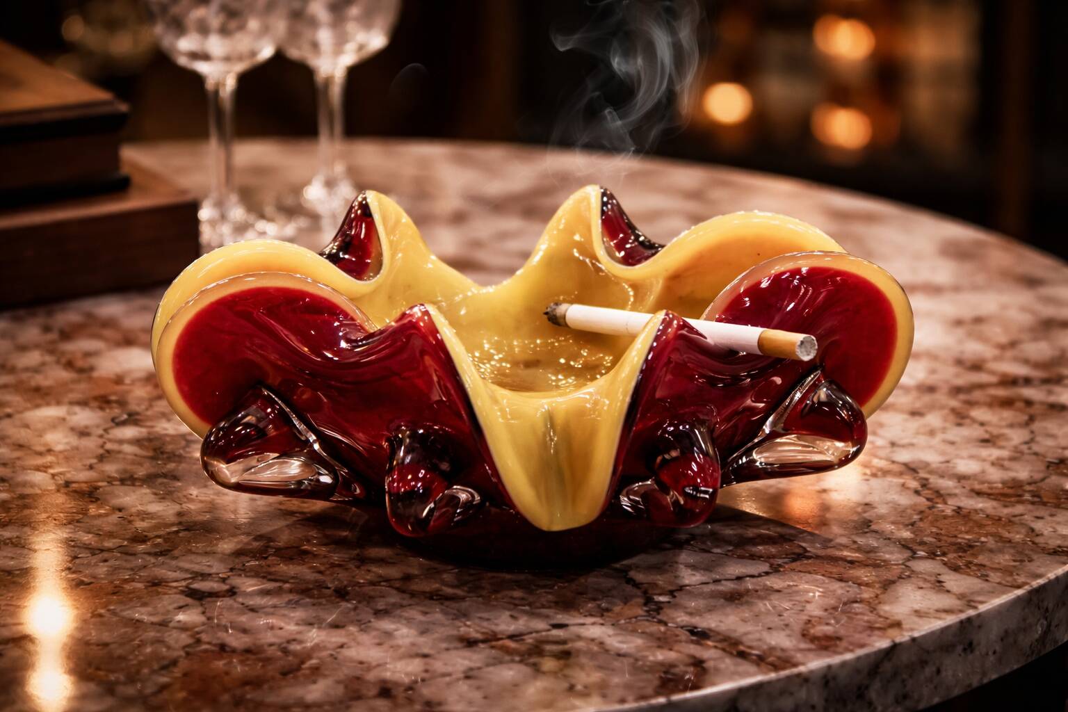 Murano glass ashtray, with an organic design and fluid curves.