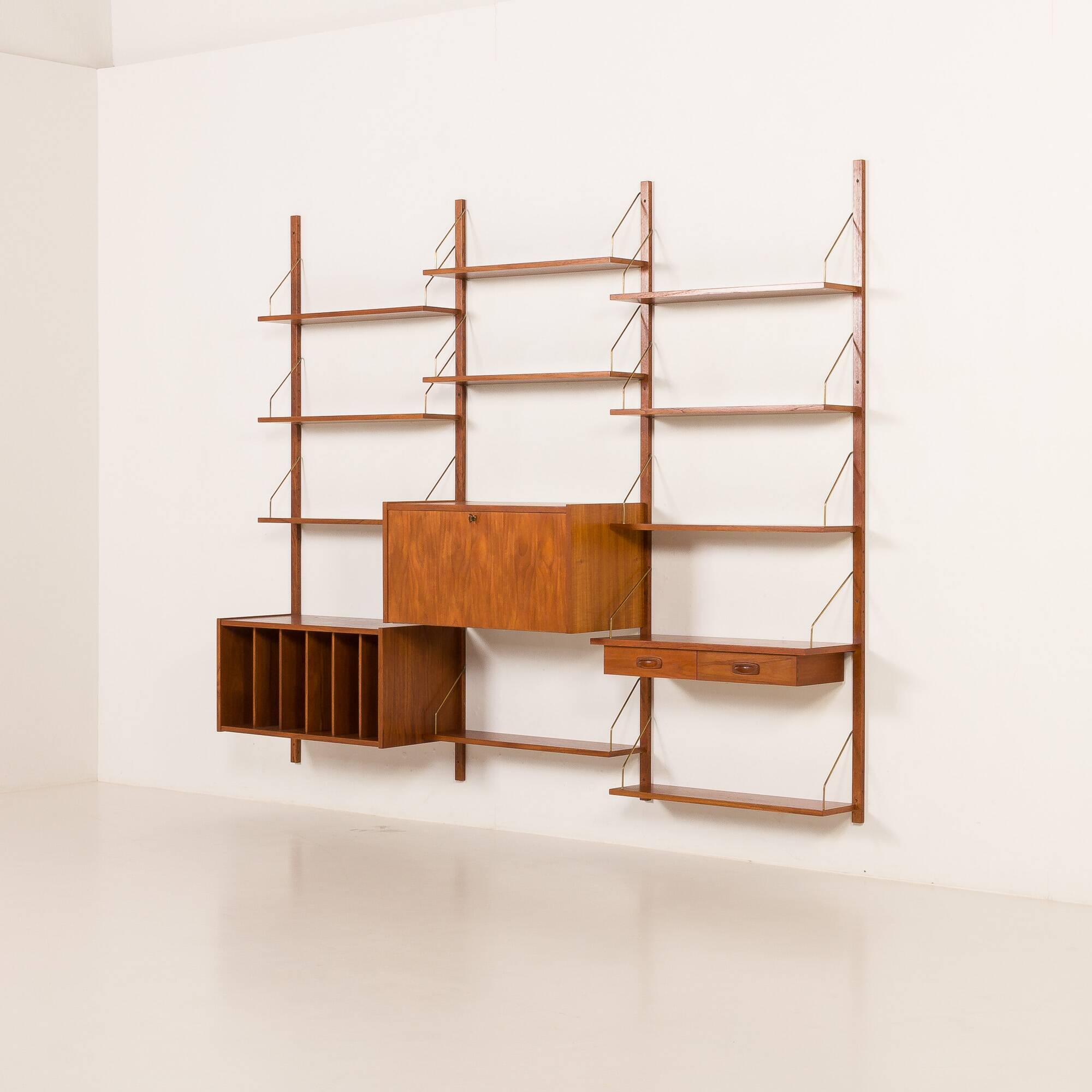 Preben Sorensen shelving unit with vinyl records cabinet for PS System, Randers, Denmark 1960s